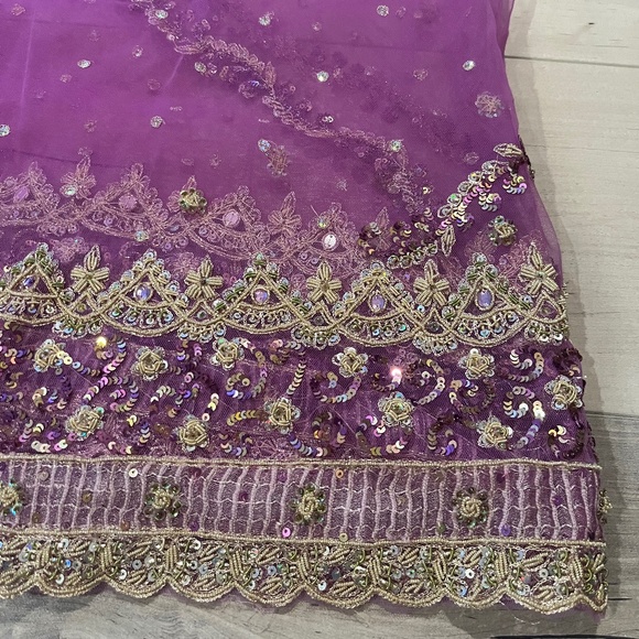 Women’s Wedding Indian 2 Piece Lime Green & Purple Skirt w Matching Wrap - Picture 11 of 12